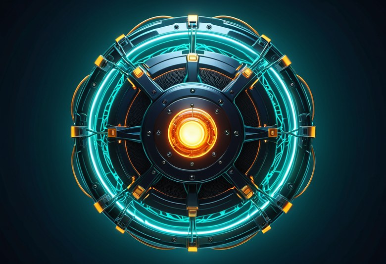Abstract visual: a server node ringed by a shield that hostile data packets bounce off