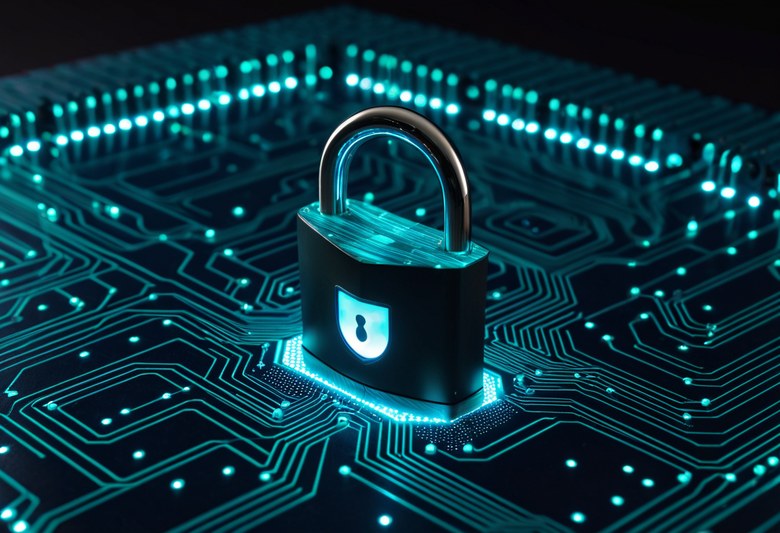Security symbol — padlock with digital protection mechanisms