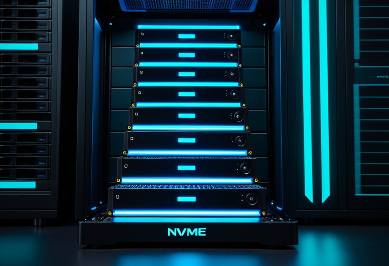 Tier pyramid: HOT NVMe with 500,000 IOPS, WARM SATA SSD with 80,000, COLD HDD with 200 — and the cost per GB of each tier